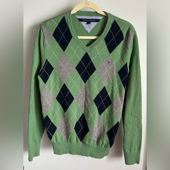 Tommy Hilfiger Men's Green Argyle Sweater size S/P - Picture 1 of 3